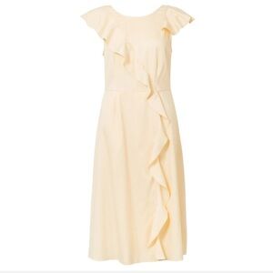 Oliver Bonas cloud frilled midi dress buttermilk size 12‎ NWT ruffle tie back